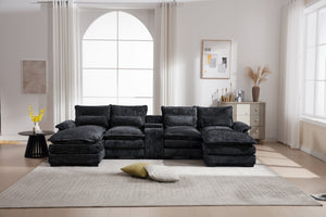 English Elm Modern U-Shaped Sectional Sofa With Console, Usb Ports & Cupholders – Luxurious 6-Seat Sleeper Couch W2100S00170