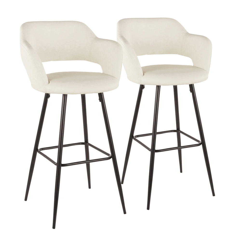 English Elm Margarite Set Of 2 Contemporary Barstools In Cream Faux Leather & Black Metal - Stylish Comfort! B202P222398
