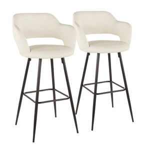 English Elm Margarite Set Of 2 Contemporary Barstools In Cream Faux Leather & Black Metal - Stylish Comfort! B202P222398