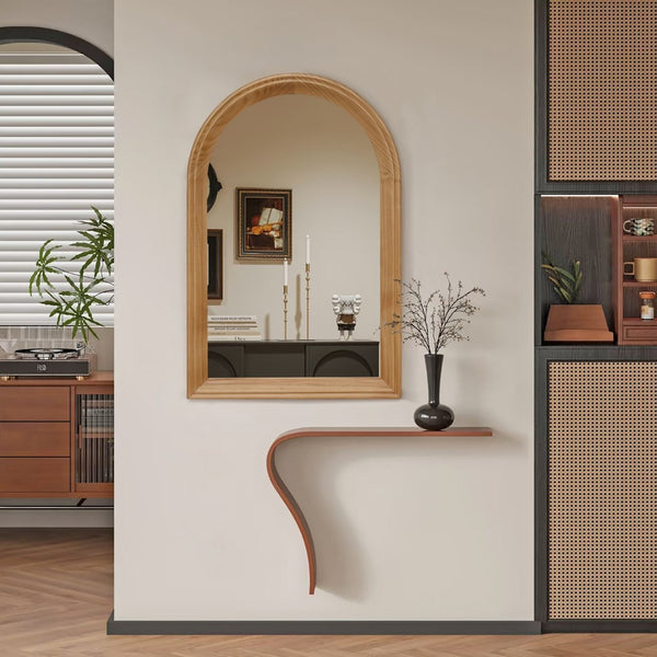 English Elm Arched Oak Wood Wall Mirror Farmhouse Vanity Accent with Distortion Free Glass W2295P414110