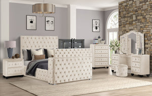 English Elm Encore 5-Piece Tufted Queen Vanity Bedroom Set In Beige - Modern Style With Storage Solutions B009S01719