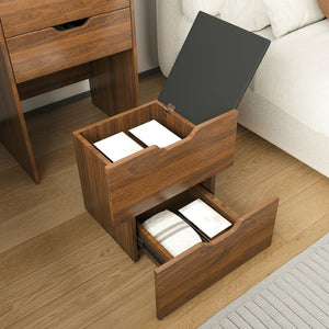 English Elm 3-in-1 Walnut Flip Top Vanity Desk with Led Mirror Stool Bedroom Dressing Table W2699P404631