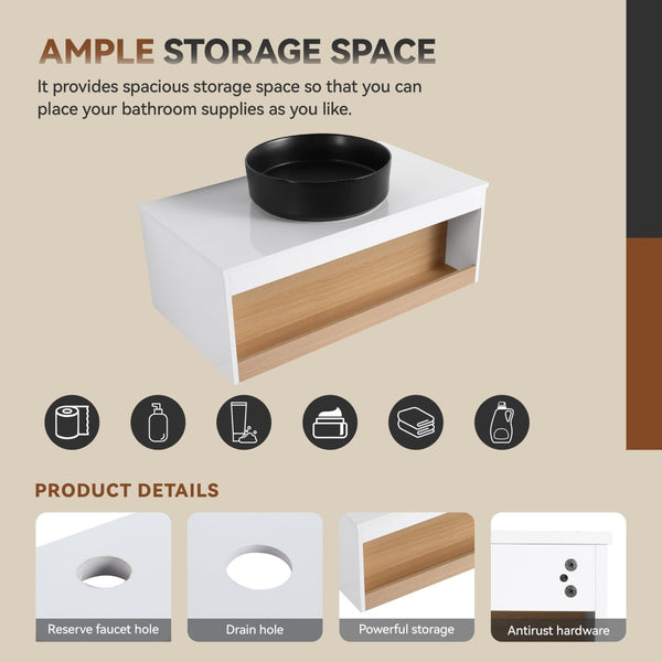 English Elm 36" Floating Bathroom Vanity Light Oak Modular Cabinet with Gel Coat Integrated Sink Black,White + Light Oak W3450S00062