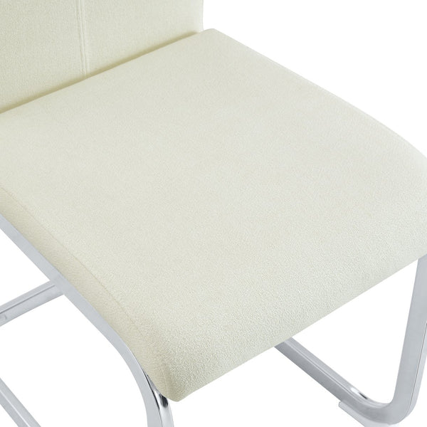 English Elm Luxury Plush Dining Chair with Silver Metal Bow Legs, Granular Velvet Comfort and Anti-Slip Feet White+Silver 38.5 L x 18.3 W x 19.3 H W1512P385613