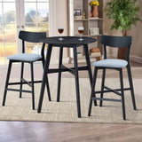 English Elm Wooden Bar Chairs Set Of 2, Modern Soft Upholstered Kitchen Island Chairs, Counter Height Stool With Backrest,Wooden Frame Chairs With Footrest For Pub,Living Room,Restaurant,Black