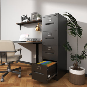 English Elm 4 Drawer Metal Vertical Filing Cabinet - Secure, Stylish Storage For Home Office With Eco-Friendly Design T2398P272095