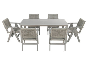 English Elm 68.9-inch Outdoor Rectangular Dining Table Hips Wood Grain Seats Six with Umbrella Hole W2085P364131