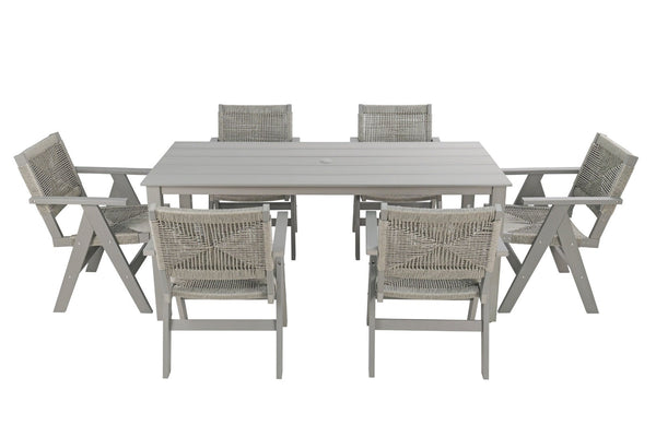 English Elm 68.9-inch Outdoor Rectangular Dining Table Hips Wood Grain Seats Six with Umbrella Hole W2085P364131