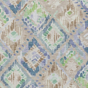 HomeRoots 10' X 14' Modern Geometric Beige Green Blue Area Rug - Washable, UV Protected & Stain Resistant! 693000