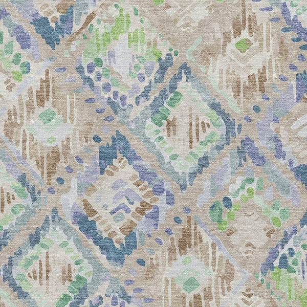 HomeRoots 10' X 14' Modern Geometric Beige Green Blue Area Rug - Washable, UV Protected & Stain Resistant! 693000
