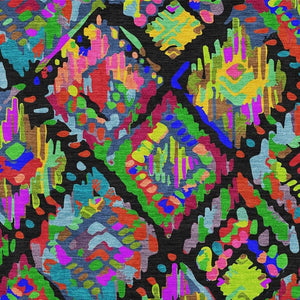 HomeRoots 5' X 8' Geometric Area Rug in Black, Red, Pink & Green - Washable, UV-Protected for Modern Spaces 693002