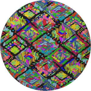 HomeRoots 8' X 8' Modern Geometric Round Rug in Black, Red, Pink & Green - Washable, UV Protected & Durable 693003