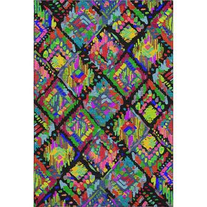 HomeRoots 8' Bold Geometric Washable Area Rug with UV Protection – Vibrant Black, Red, Pink & Green Design! 693004