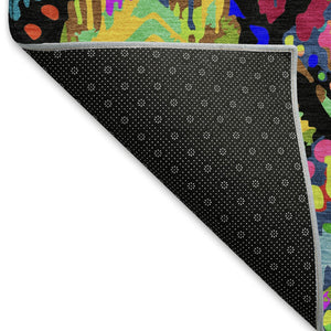 HomeRoots 8' Bold Geometric Washable Area Rug with UV Protection – Vibrant Black, Red, Pink & Green Design! 693004