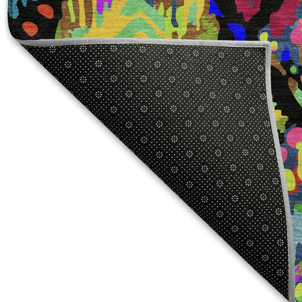 HomeRoots 8' Bold Geometric Washable Area Rug with UV Protection – Vibrant Black, Red, Pink & Green Design! 693004