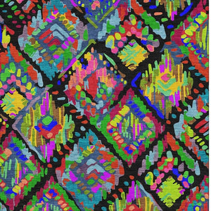 HomeRoots 8' Bold Geometric Washable Area Rug with UV Protection – Vibrant Black, Red, Pink & Green Design! 693004