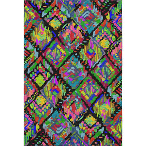 HomeRoots 9' X 12' Bold Geometric Area Rug in Black, Red, Pink, & Green - Washable, UV Protected, Pet-Friendly 693005