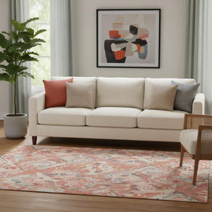 HomeRoots 5' X 8' Coral Sky Blue & Mauve Geometric Area Rug - Durable, Washable, UV Protected for Homes 693008