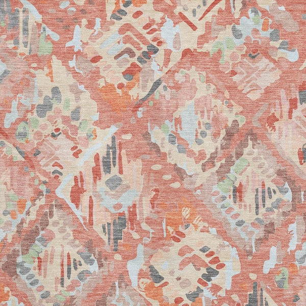HomeRoots 5' X 8' Coral Sky Blue & Mauve Geometric Area Rug - Durable, Washable, UV Protected for Homes 693008