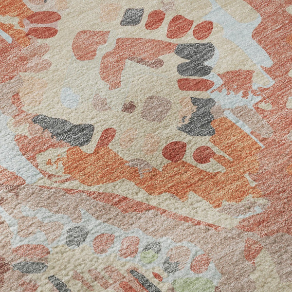 HomeRoots 8' Round Coral Sky Blue & Mauve Geometric Washable Rug – UV Protected, Stain-Resistant, Durable Design 693009