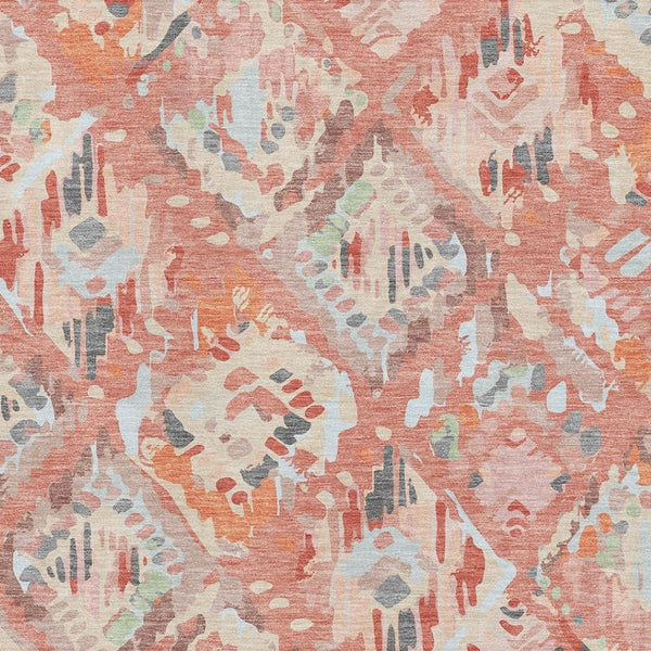 HomeRoots 8' Coral Sky Blue & Mauve Geometric Area Rug - Washable, UV-Protected, Durable & Stylish Home Accent 693010