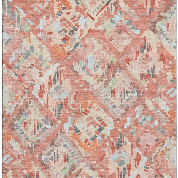 HomeRoots 8' Coral Sky Blue & Mauve Geometric Area Rug - Washable, UV-Protected, Durable & Stylish Home Accent 693010