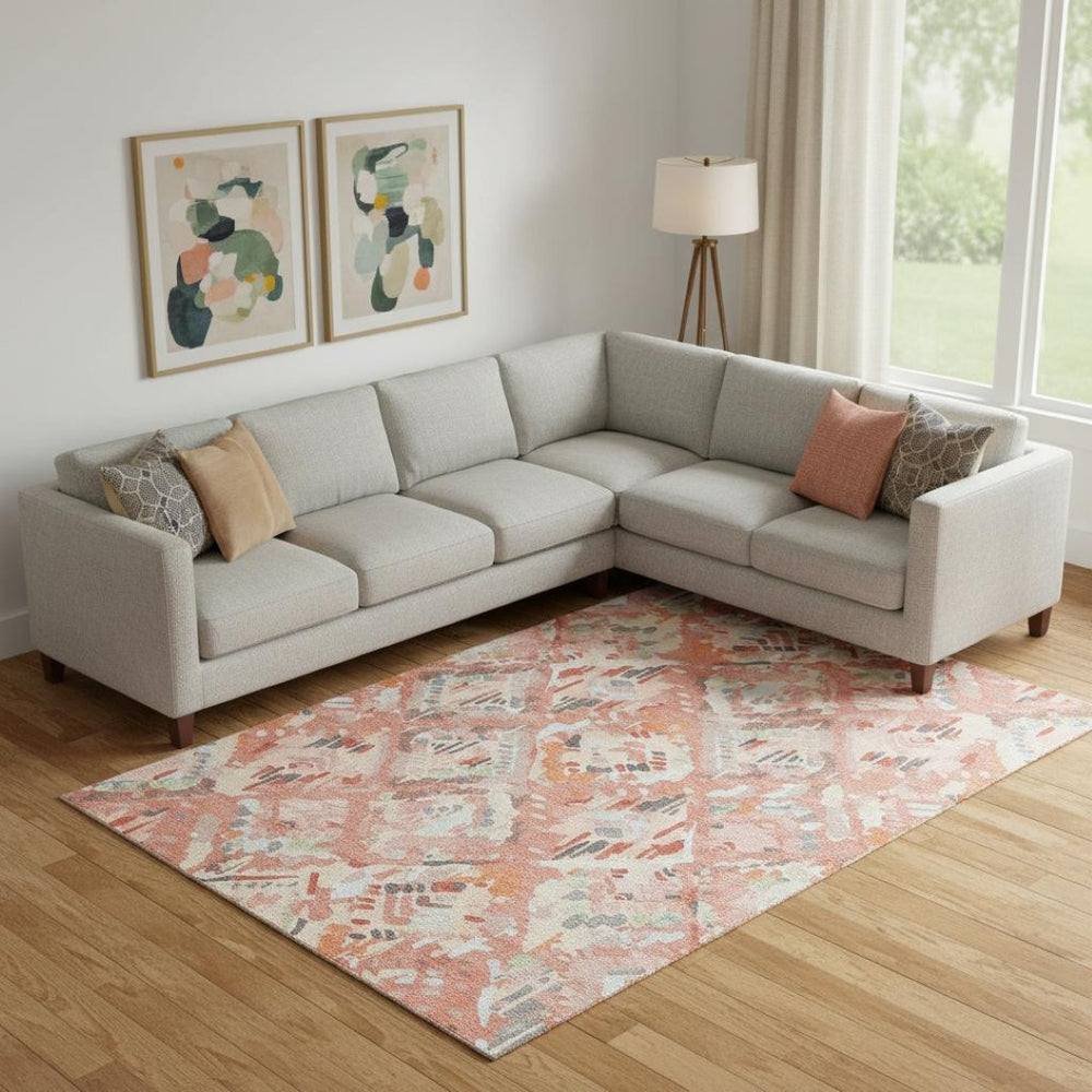 HomeRoots 9' Modern Coral, Sky Blue & Mauve Geometric Washable Area Rug with UV Protection for Stylish Homes 693011