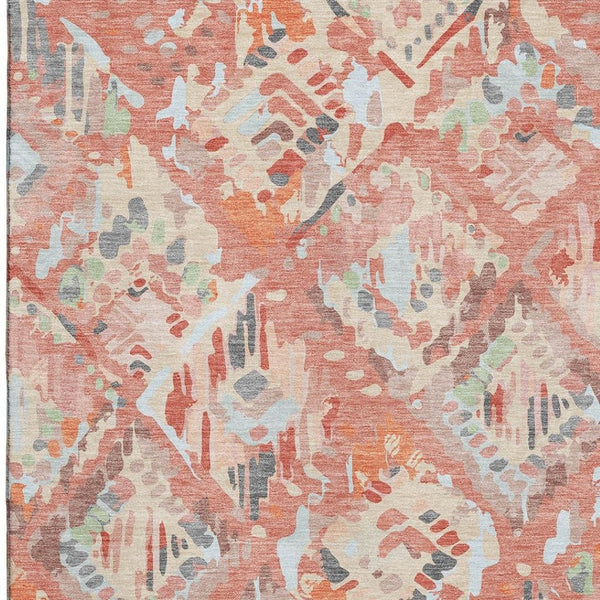 HomeRoots 9' Modern Coral, Sky Blue & Mauve Geometric Washable Area Rug with UV Protection for Stylish Homes 693011
