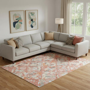 HomeRoots 10' Coral Sky Blue & Mauve Geometric Washable Area Rug - Durable, UV Protected & Ideal for Homes 693012