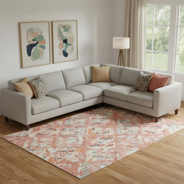 HomeRoots 10' Coral Sky Blue & Mauve Geometric Washable Area Rug - Durable, UV Protected & Ideal for Homes 693012