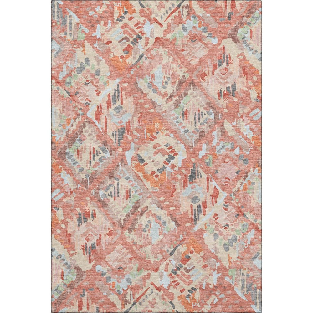HomeRoots 10' Coral Sky Blue & Mauve Geometric Washable Area Rug - Durable, UV Protected & Ideal for Homes 693012