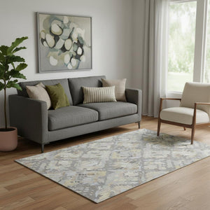 HomeRoots 5' X 8' Machine-Washable Geometric Area Rug in Gray, Beige & Tan - Durable, Stain-Resistant, UV-Protected 693014
