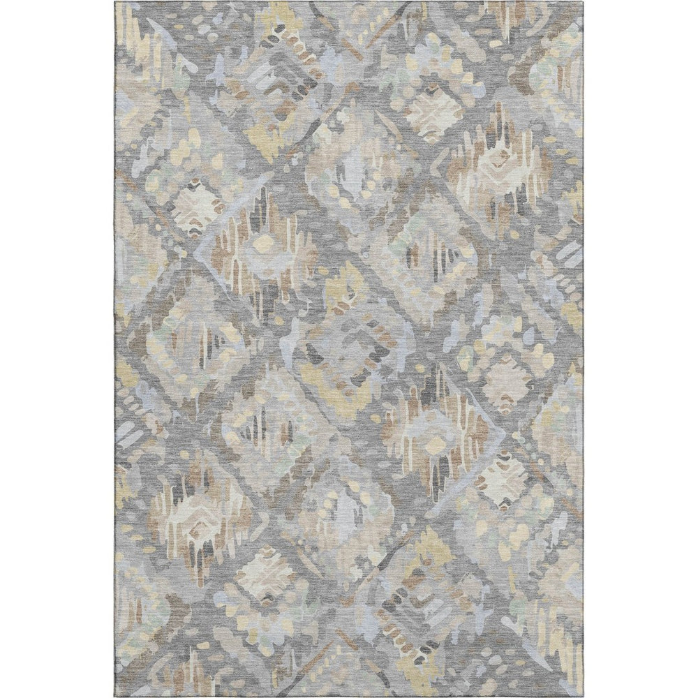 HomeRoots 5' X 8' Machine-Washable Geometric Area Rug in Gray, Beige & Tan - Durable, Stain-Resistant, UV-Protected 693014