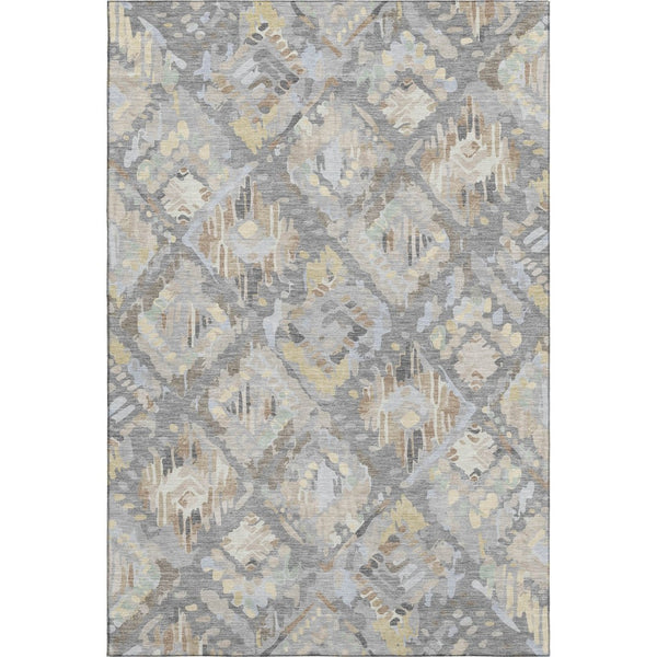 HomeRoots 5' X 8' Machine-Washable Geometric Area Rug in Gray, Beige & Tan - Durable, Stain-Resistant, UV-Protected 693014