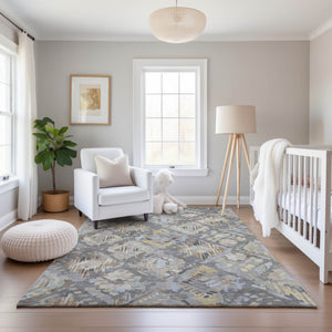 HomeRoots 5' X 8' Machine-Washable Geometric Area Rug in Gray, Beige & Tan - Durable, Stain-Resistant, UV-Protected 693014
