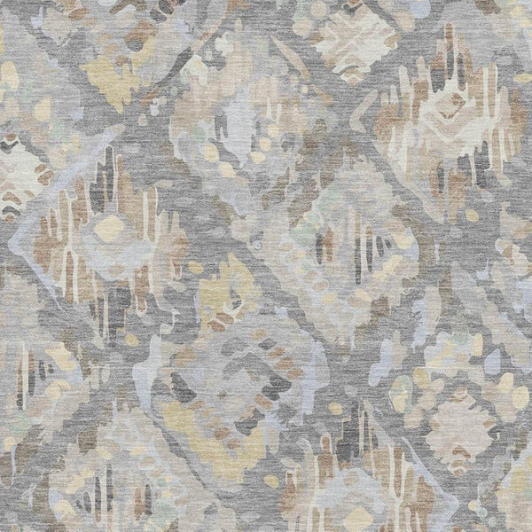 HomeRoots 5' X 8' Machine-Washable Geometric Area Rug in Gray, Beige & Tan - Durable, Stain-Resistant, UV-Protected 693014