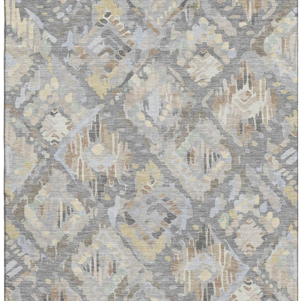HomeRoots 5' X 8' Machine-Washable Geometric Area Rug in Gray, Beige & Tan - Durable, Stain-Resistant, UV-Protected 693014