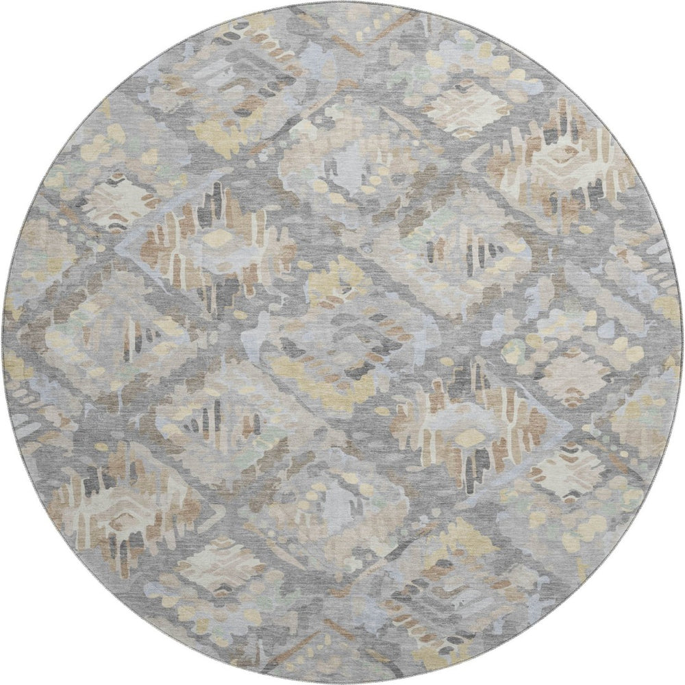 HomeRoots 8' X 8' Modern Geometric Washable Round Rug in Gray, Beige & Tan - Durable, UV Protected & Stylish! 693015
