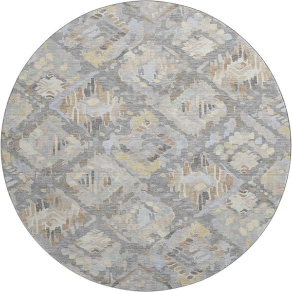 HomeRoots 8' X 8' Modern Geometric Washable Round Rug in Gray, Beige & Tan - Durable, UV Protected & Stylish! 693015