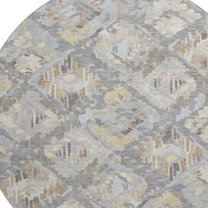 HomeRoots 8' X 8' Modern Geometric Washable Round Rug in Gray, Beige & Tan - Durable, UV Protected & Stylish! 693015
