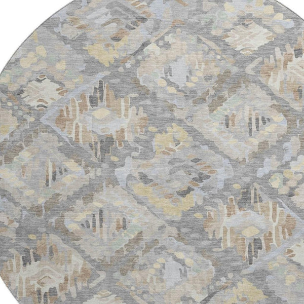 HomeRoots 8' X 8' Modern Geometric Washable Round Rug in Gray, Beige & Tan - Durable, UV Protected & Stylish! 693015