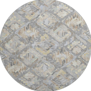 HomeRoots 8' X 8' Modern Geometric Washable Round Rug in Gray, Beige & Tan - Durable, UV Protected & Stylish! 693015