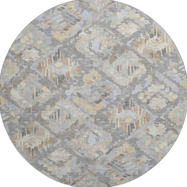 HomeRoots 8' X 8' Modern Geometric Washable Round Rug in Gray, Beige & Tan - Durable, UV Protected & Stylish! 693015