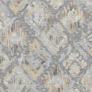 HomeRoots 8' Gray Beige Tan Geometric Area Rug - Washable, UV Protected, Durable for Homes with Kids & Pets 693016