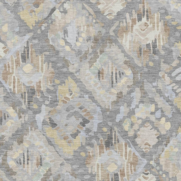HomeRoots 8' Gray Beige Tan Geometric Area Rug - Washable, UV Protected, Durable for Homes with Kids & Pets 693016
