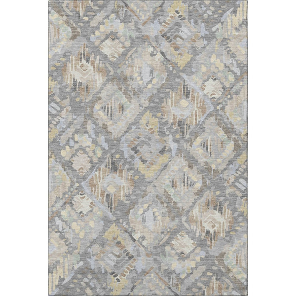 HomeRoots 8' Gray Beige Tan Geometric Area Rug - Washable, UV Protected, Durable for Homes with Kids & Pets 693016