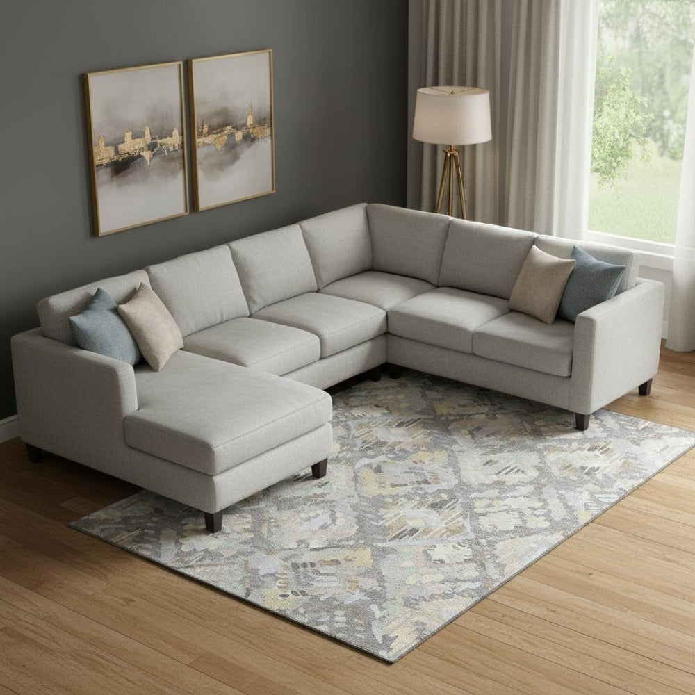 HomeRoots 9' X 12' Gray Beige Tan Geometric Washable Area Rug – Stain Resistant, UV Protected, Non-Slip Design 693017