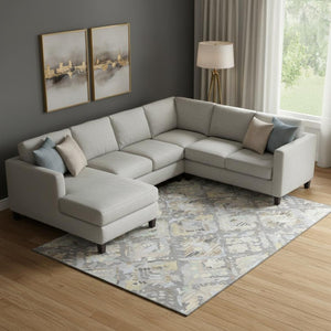 HomeRoots 9' X 12' Gray Beige Tan Geometric Washable Area Rug – Stain Resistant, UV Protected, Non-Slip Design 693017