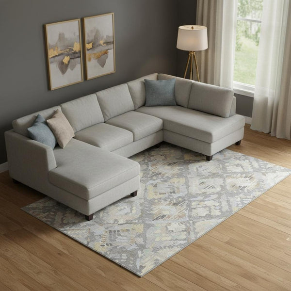 HomeRoots 10' X 14' Gray Beige Tan Geometric Washable Area Rug with UV Protection for Stylish Living Spaces 693018