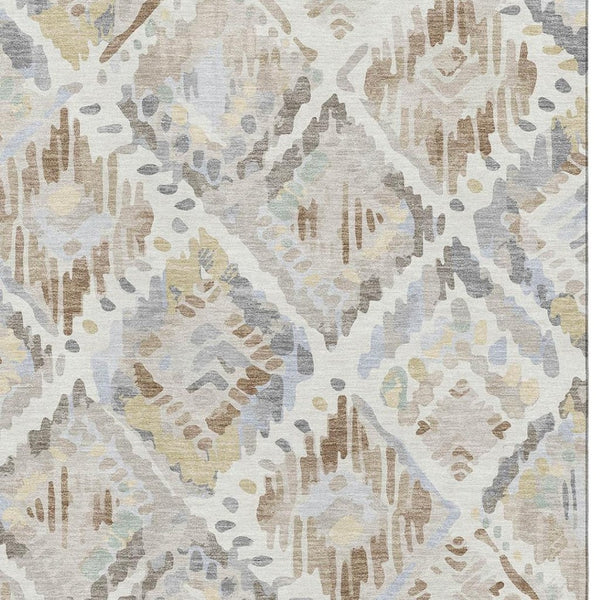 HomeRoots 5' X 8' Ivory Brown & Gray Geometric Washable Area Rug with UV Protection for Stylish Durability 693020